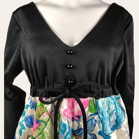 Vintage 1960s Quilted Hostess Dress MOD Flower Power Maxi Dress Butterflies M - Picture 3 of 12